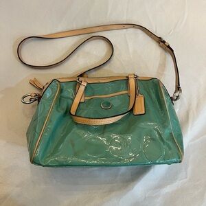 COACH 100% Authentic Y2K Tiffany Colored Patent Logo, Crossbody Bag, 15” x 9”.